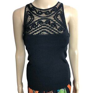 White House Black Market Sz S Black Knit Crochet Soutache Tank Top Cami Blouse